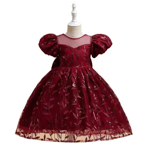 In Stock Child Wear Embroidery Floral Short Sleeve Baby Frock Flower Girls Wedding Party Dresses