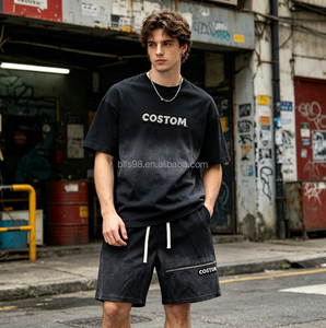 COSTOM Men's Street Style Bermuda Shorts Mid Waist <b>Drawstring</b> Cotton With Pockets Letter Print Washed Look Plus Size - Product Image 1