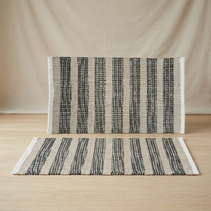 Tapis de bain en coton rayé rectangulaire, tissage plat scandinave, lavable en machine, usage domestique, fin (0,2-0,4 po) - Product Image 2