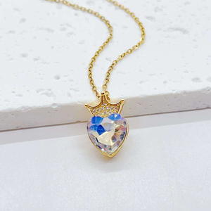 Collares con Colgante de Corazón de Piedra en Oferta, Collar con Corona de Corazón, Collar con Colgante de Corona de Corazón para Mujer - Product Image 3