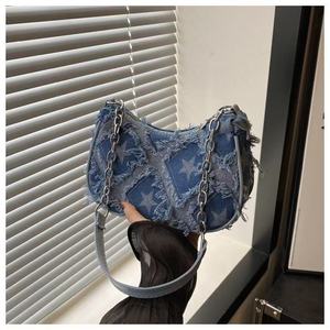 Vintage <b>Washed</b> Denim Patchwork Underarm <b>Bag</b> for Women - Product Image 5