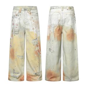 Pantalones Vaqueros de Pierna Recta Vintage para Hombre, Estilo Punk con Cadena, Estampado Digital 3D, Tie Dye, Retro, Nicho, Hip-hop, Estilo Urbano, Jeans de Pierna Ancha - Product Image 1