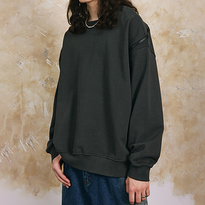 <span class=keywords><strong>Felpa</strong></span> Oversize in Spugna Patchwork <span class=keywords><strong>Grigio</strong></span> <span class=keywords><strong>Scuro</strong></span> con Zip Posteriore Personalizzata 100% Cotone per Uomo - Product Image 2