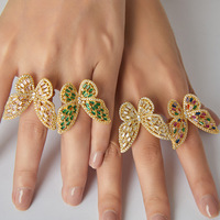 Anillo Abierto de Latón con Diseño de Mariposa Geométrica, Chapado en Oro de 14K, con Circonita, Estilo Lujoso, Unisex, para Oficina/Trabajo