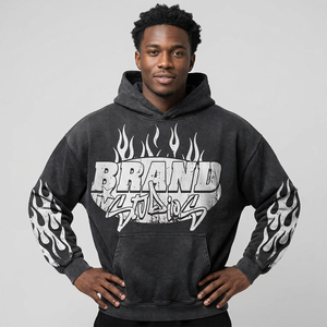 Conjunto de Sudadera con Capucha y Pantalones de Chándal de Talla Grande, 100% Algodón, con Estampado de Llama Negra, Estilo Urbano, de Pierna Ancha y Corte Holgado, para Otoño - Product Image 1