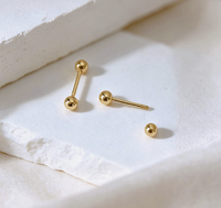 Boucles d'oreilles clous minimalistes en or massif 18 carats avec mini-boules et fermoir à vis, pour femmes, bijoux fins quotidiens