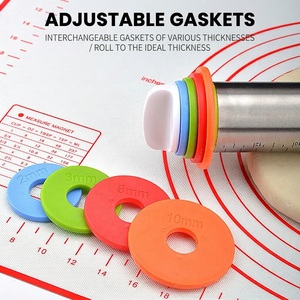Adjustable Eco-Friendly Metal Stainless Steel Rubber Silicone Rolling <b>Pin</b> Set Spacers Baking Dough Cookies Pastry Pizza Fondant - Product Image 3
