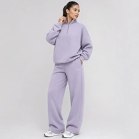 Sweat-shirt oversize en coton de haute qualité personnalisé, demi-zippé, couleur unie, en molleton, ensemble de survêtement pour femmes