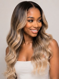 Perruque Lace Front 13x4 <span class=keywords><strong>Blond</strong></span> Cendré avec Mèches, Ondulations Souples, Cordon de Serrage, Pré-épilée, Ligne de Cheveux Naturelle, Haute Densité, Prête à Porter - Product Image 3
