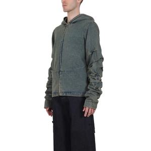 Chaqueta vaquera para hombre con logo de marca personalizado, mangas arrugadas, efecto lavado y desgastado, estilo streetwear, venta al por mayor - Product Image 3