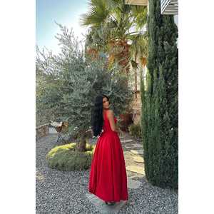 Robe de soirée de luxe rouge, style bal, avec bretelles, décoration florale simple, taille ODM du XS au XL, pour fête ou mariage - Product Image 3