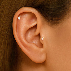Pendiente de botón de oro de una sola pieza con base plana de plata S925, cadena de borlas de estrella de 1.2x6mm y circonita marquesa roscada - Product Image 3