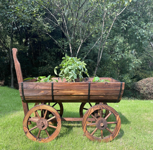 Chariot et boîte de fleurs à quatre roues en bois de pin anti-corrosion poussés à la main Design classique Capacité de 3-6L Jardinière mobile écologique - Product Image 3