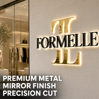 Enseigne de magasin personnalisée en lettres 3D dorées effet miroir avec rétroéclairage halo pour les commerces de détail et les boutiques, signalétique murale intérieure