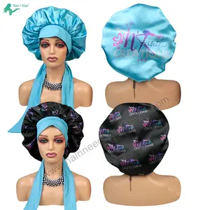 Custom Braiding Hair Silky Bonnet Hijab Reversible Bonnets With Edge Scarf Double Layered Bonnets And Satin Hair Wraps With Logo