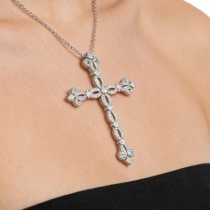 CUSTOM SILVER 10K/14K/18K GOLD PLATED LAB GROWN CVD DIAMOND CLASSIC ENGAGEMENT <b>GIFT</b> SWEATER CHAIN NECKLACE CROSS PENDANT - Product Image 2