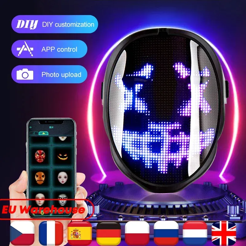 Halloween LED Display Programmable Mask LED RGB Light Up Party DIY Photo Editing Animated Text Prank Concert Mask