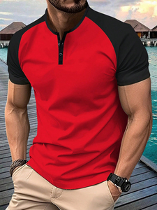 T-Shirt Formale da Uomo a Maniche Corte, Stampa a Contrasto Rosso e Nero, Collo Tondo, Vestibilità Comoda, 220g - Product Image 1