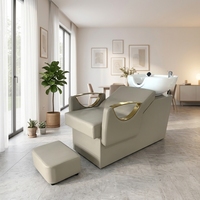 Fauteuil-lit de massage et de lavage de luxe moderne en acier inoxydable et bois, durable, pour salon de beauté et barbier, avec bac de lavage intégré