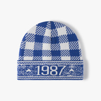 Bonnet d'hiver unisexe rétro en tricot jacquard à carreaux, doublé polaire, imitation cachemire, chaud, coupe-vent, avec revers élastique, vente en gros