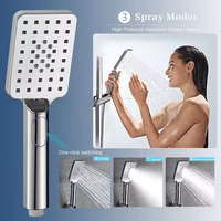 Juego de Ducha Cuadrado Cromado Pulido de Montaje en Pared con Efecto Lluvia, 3 Modos, Ducha de Mano, Estante y Grifo Mezclador Completo para Baño de Hotel