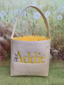 Monogram Personalized Name Treat <b>Bag</b> Embroidered Seersucker <b>Easter</b> Egg Hunt Pail for Kids <b>Gift</b> - Product Image 2