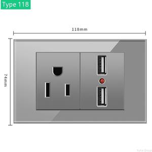 Enchufe de pared con lámpara y carga rápida USB tipo 118 americano/australiano, interruptor eléctrico de pared con cable gris, USB tipo C - Product Image 6