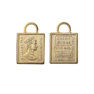 Wholesale square shape UK souvenir coin charms Elizabeth II fine gold coin charms for jewelry making