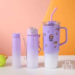 3 en 1 Tasse en plastique à double boisson en paille givrée de couleur dégradée Tasse de voiture de 40oz avec poignée et paille - Product Image 1