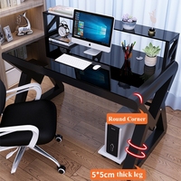 Bureau d'étude YQ Forever, poste de travail, bureau avec plateau en verre trempé, bureau d'ordinateur avec étagère