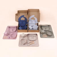 Ensemble de vaisselle pour bébé en silicone divisé en plusieurs parties, comprenant une assiette, un bol, une bavette, une cuillère et une tasse à bec, sans BPA, pour nourrissons