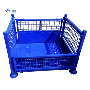 Customized warehouse storage collapsible foldable stackable metal steel wire mesh pallet cage