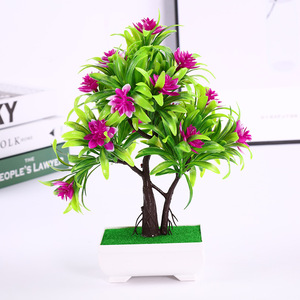 Árbol Bonsái Artificial con Flores Rojas, Planta en Maceta de Plástico, Decoración de Escritorio para Hogar u Oficina, 25 cm de Alto - Product Image 2