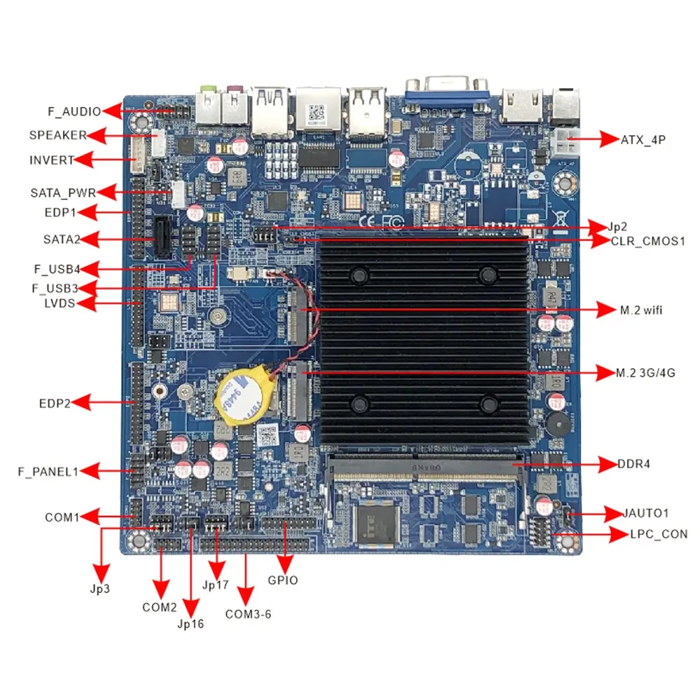 J4125産業用PCマザーボードLVDSおよびEDP PCBクアッドコアメインボードDDR4 Gemini Lake SATA3.0およびM.2コンピューターMB