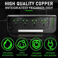 Multiprise universelle verticale avec 4 ports USB, 1 port Type C 3.1A à charge rapide, étanche IPX6, câble de 2m, courant nominal 16A