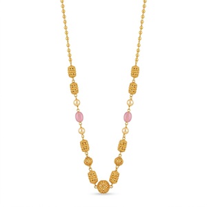 Antique 925 Silver Mala <b>Necklace</b> with Pink and Pearl Beads Long Chain Mala <b>Statement</b> Jewelry for Women Wedding and Party Wear - Product Image 1