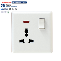 Prise murale multifonction blanche de type 86 avec interrupteur et voyant néon, 1 gang, fournie par l'usine OEM