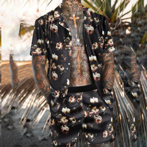 Summer Men Hawaiian Sets stampa camicia a maniche corte con bottoni pantaloncini da spiaggia due Set Streetwear Casual Holiday Men's 2 Piece Suit - Product Image 3