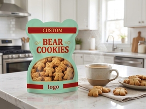 Sacs à fermeture éclair verticaux personnalisés, résistants à l'humidité, en <span class=keywords><strong>film</strong></span> polyester imprimé, sacs d'emballage alimentaire pour biscuits en forme d'ours - Product Image 5