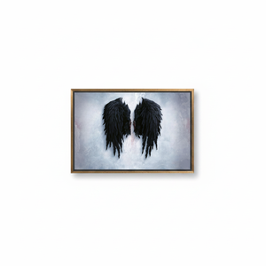 Modern Angel Canvas Artwork: Abstract <b>Black</b> Wings Print,GOLD <b>FRAMED</b> CANVAS - Product Image 2