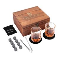 Accessoires de bar en cristal réutilisables, pierres à whisky en granit, glaçons, pierres à whisky avec coffret cadeau en verre pour refroidir les boissons