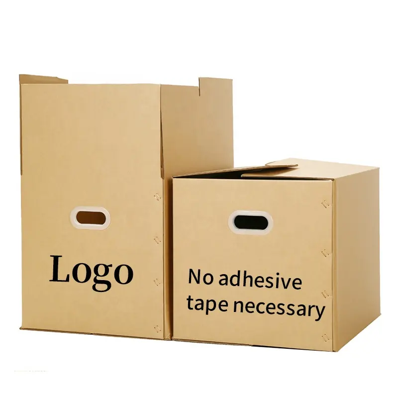 Wholesale Custom Logo No Adhesive Tape 40KG Necessary Paper Moving Boxes Shipping Box Life Carton With Plastic Handle