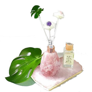 Cristal brut Rose Quartz Aventurine Reed Diffuseur Bouteille Vide Rugueux Gemme Arôme Huile Essentielle Diffuseur Bouteille - Product Image 5