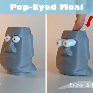 -Eyed Moai Squeeze Toy Cute Cartoon Plastic Resin <b>Figure</b> Stress Relief Ball Creative Decompression Toy for Kids & Adults - Product Image 1