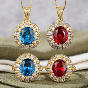 Juego de Joyas Vintage con Circonitas de Corte Ovalado, Anillos, Collar y Aretes, Chapado en Oro, para Mujer, para Boda, Compromiso, Aniversario, Fiesta - Product Image 4