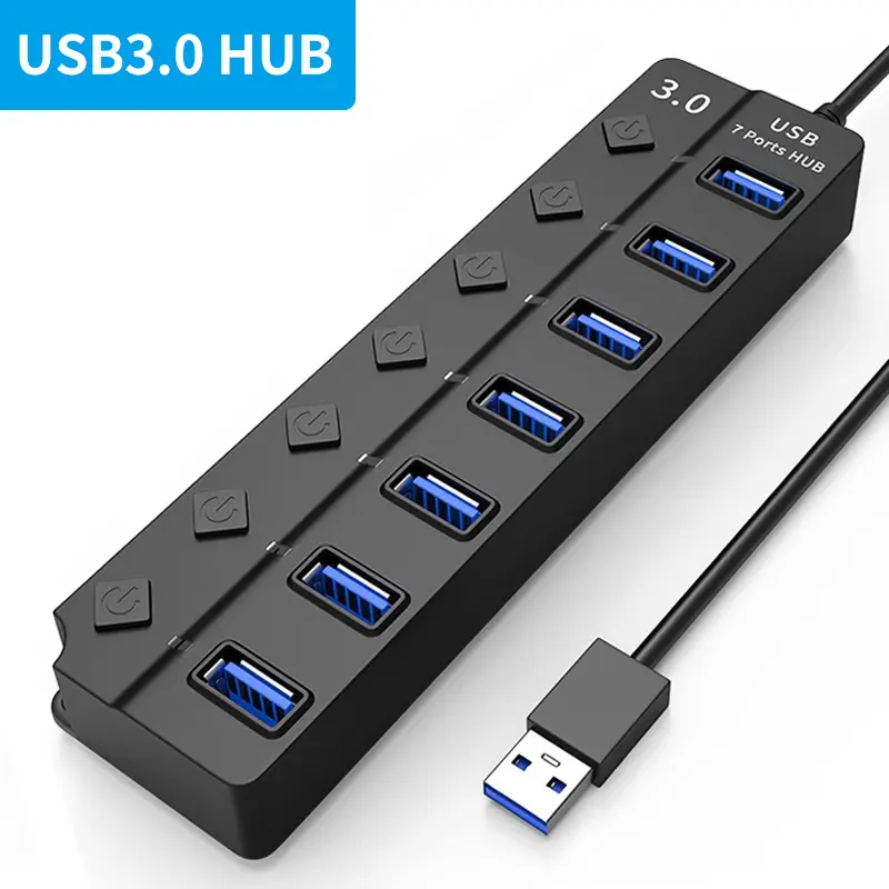 USB Hub 3.0 High Speed 4 / 7 Port USB 3.0 Hub Splitter On/Off Switch Multi Laptop PC HUB USB 3.0 Hub For PC Computer Accessories