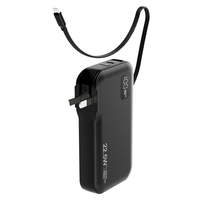 Batterie externe Wesdar 10000mAh avec écran numérique, prise murale AC et câbles intégrés, chargeur rapide PD 22W pour smartphone, noir