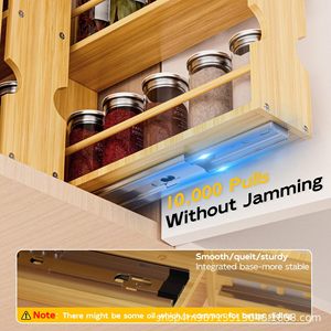 Solid Wood Sliding Pull Out Spice <b>Rack</b> Double Layer Countertop Cabinet <b>Storage</b> Organizer For Jar <b>Bottle</b> <b>Storage</b> - Product Image 2
