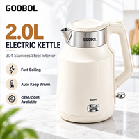 Bouilloire électrique à ébullition rapide 1500W, cuve intérieure en acier inoxydable 304, base rotative à 360 degrés, maintien au chaud, arrêt automatique, certifiée CE