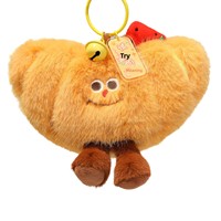 Porte-clés en peluche créatif en forme de hamburger, croissant, frites et pain, avec design mignon de fruits et légumes, rembourré en coton PP